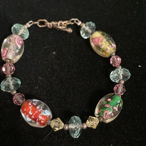 Vintage 925 Glass bead necklace and bracelet set - Picture 2 of 10